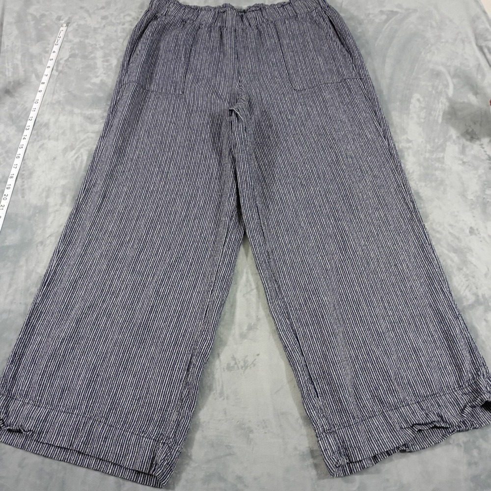 Time and Tru Womens Navy Blue White Striped Wide Leg Elastic Waist Pants Large